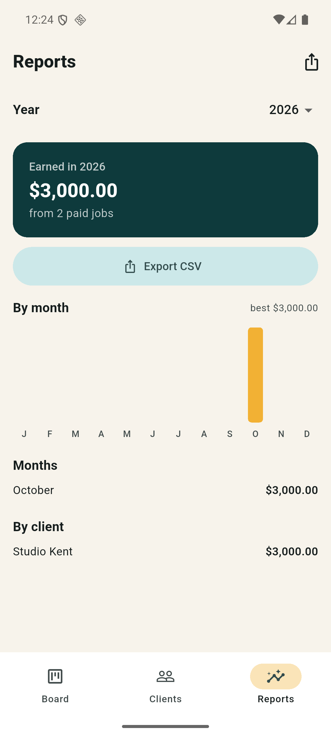 owed — income reports by month and client